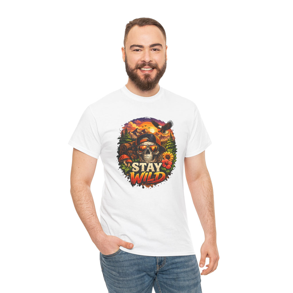 Stay Wild Skull Tee — Vintage Sunset Skull & Sunflower Graphic T-Shirt