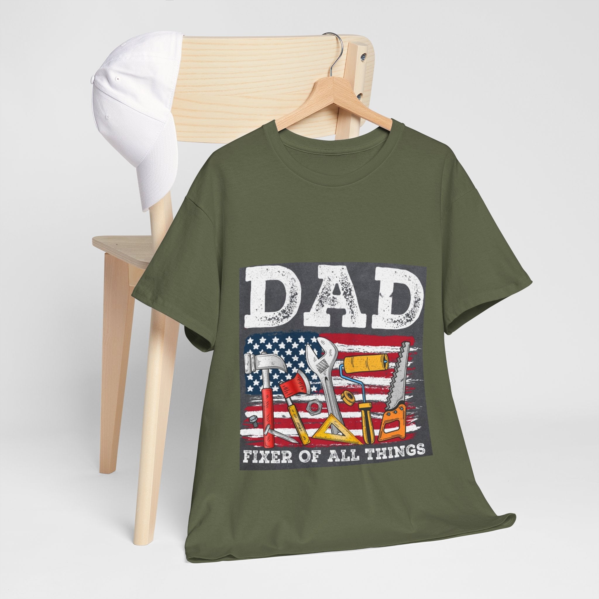 Dad Fixer Of All Things T-Shirt — American Flag Tool Graphic Tee for Fathers