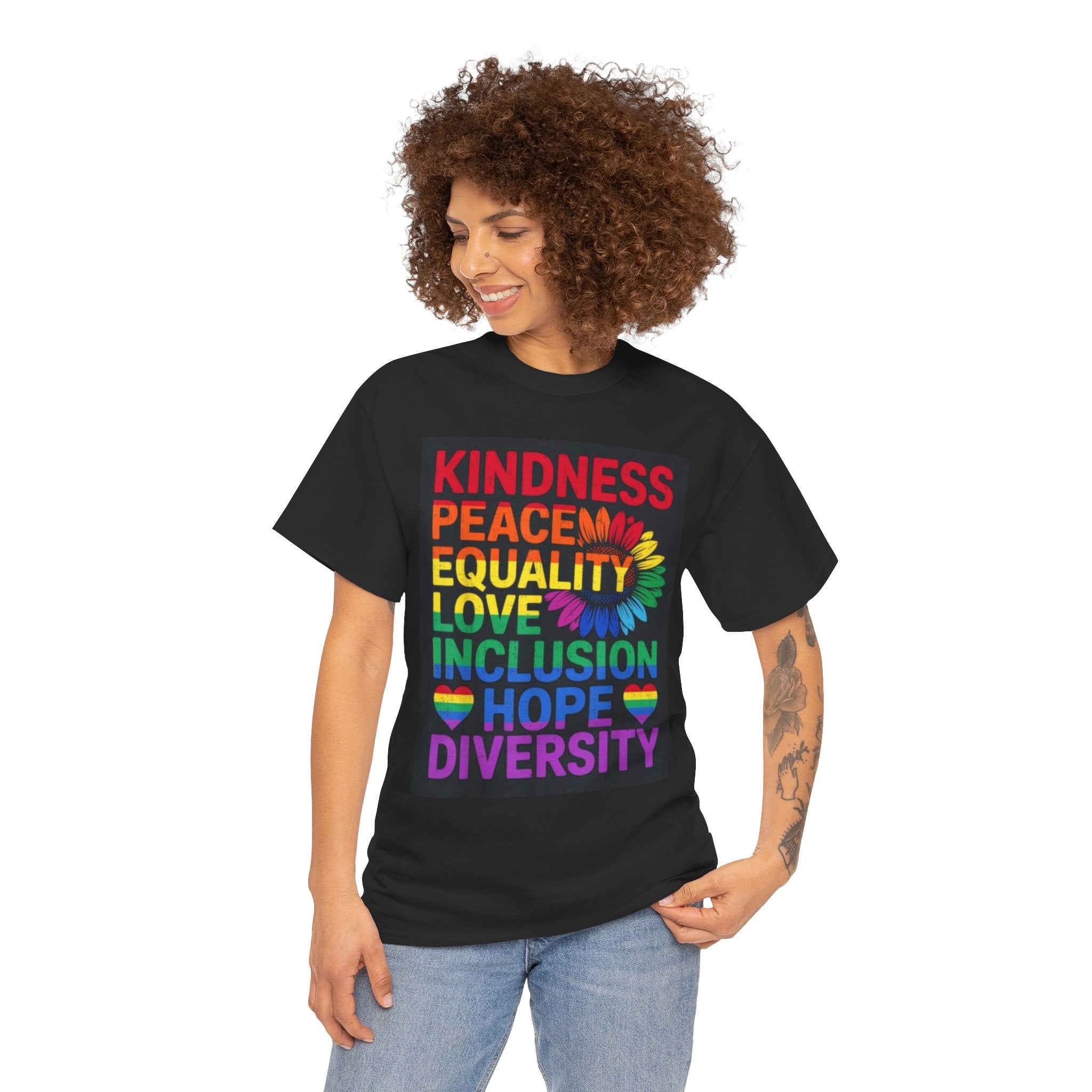 Kindness Peace Equality Rainbow T-Shirt — Pride Inclusion & Diversity Tee