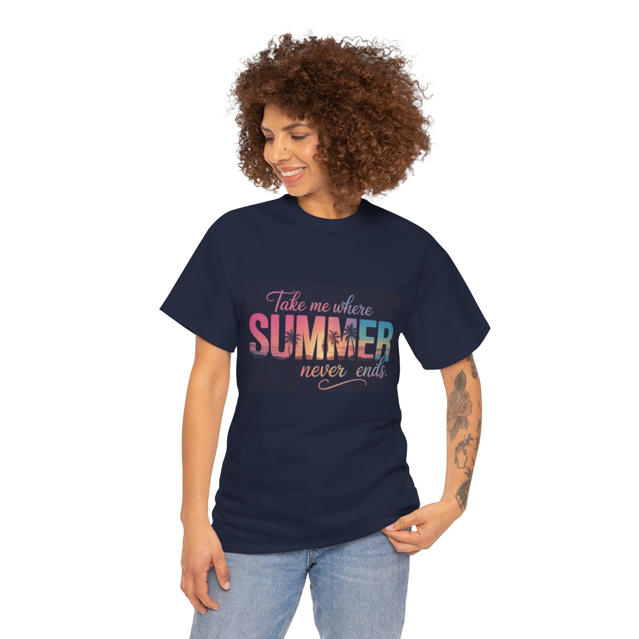T-Shirt — "Take Me Where Summer Never Ends" Retro Beach Vibes