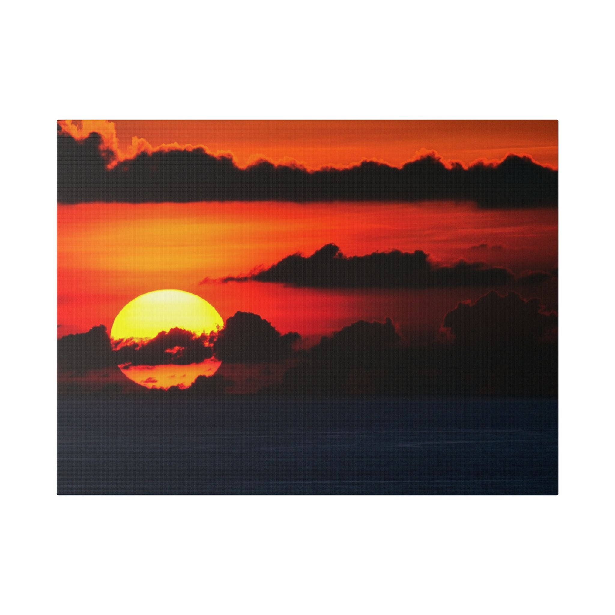 Sunset Ocean Canvas Print — Dramatic Red Sunset Wall Art