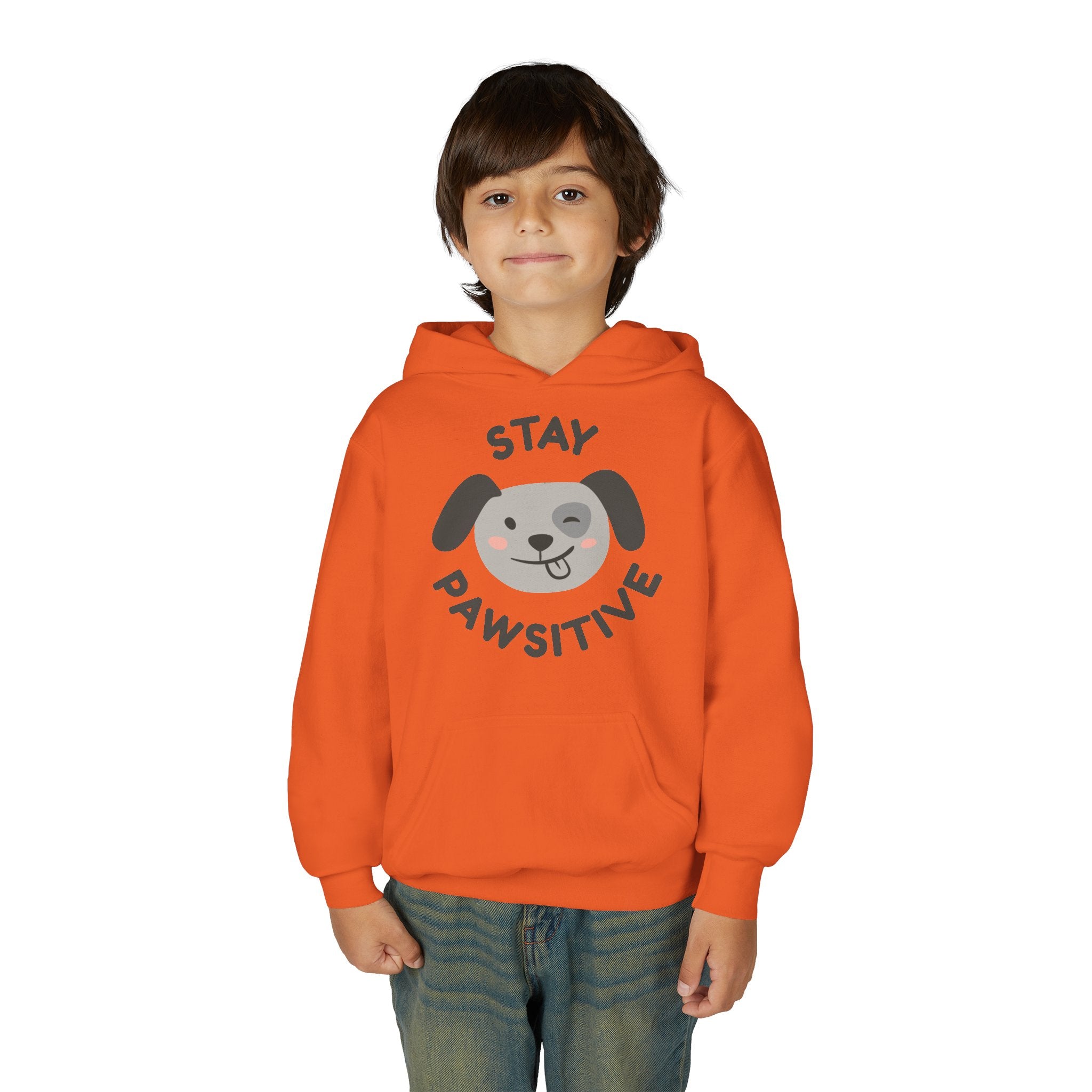 Stay Pawsitive Youth Hoodie – Cute Dog Graphic Kids Sweatshirt
