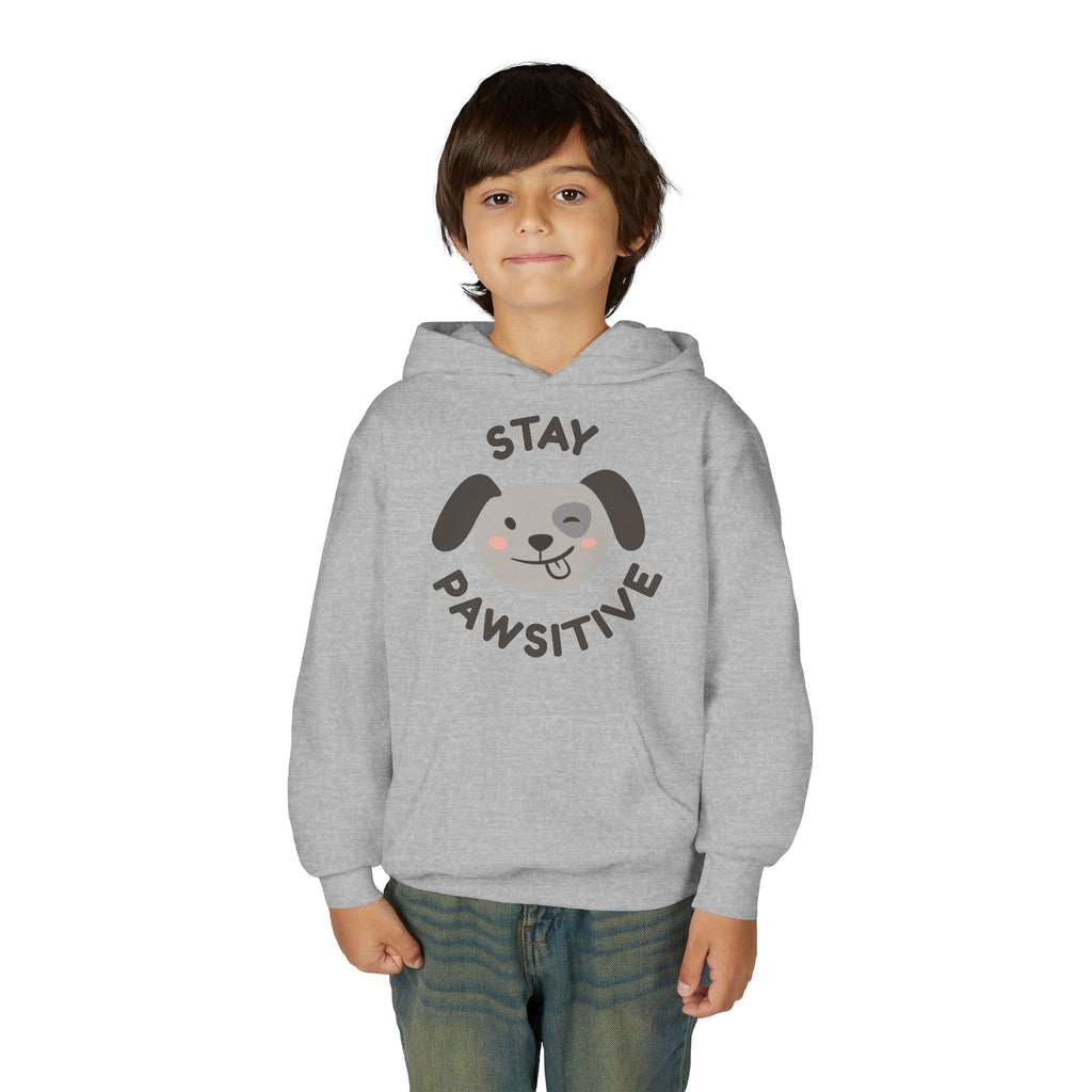 Stay Pawsitive Youth Hoodie – Cute Dog Graphic Kids Sweatshirt