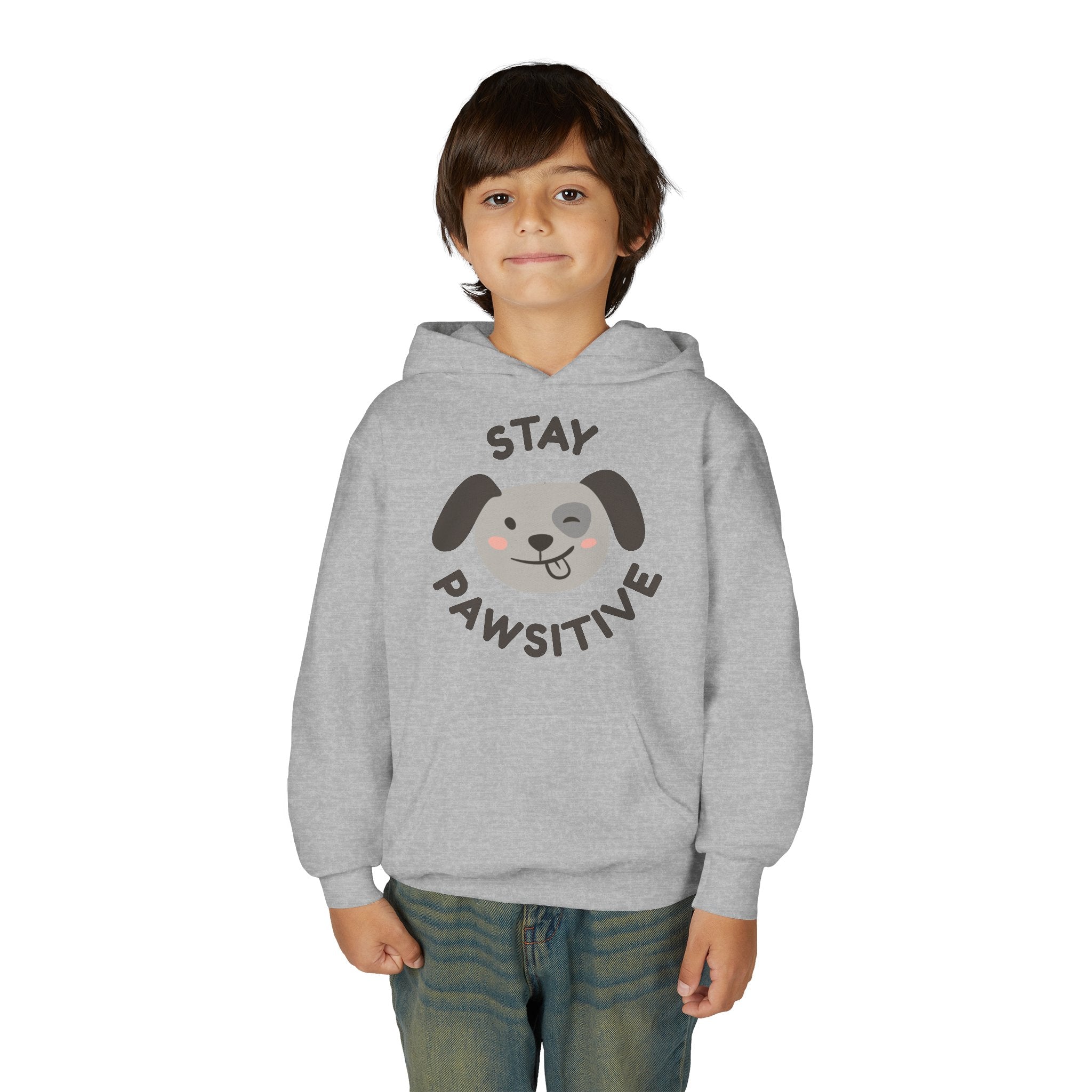 Stay Pawsitive Youth Hoodie – Cute Dog Graphic Kids Sweatshirt