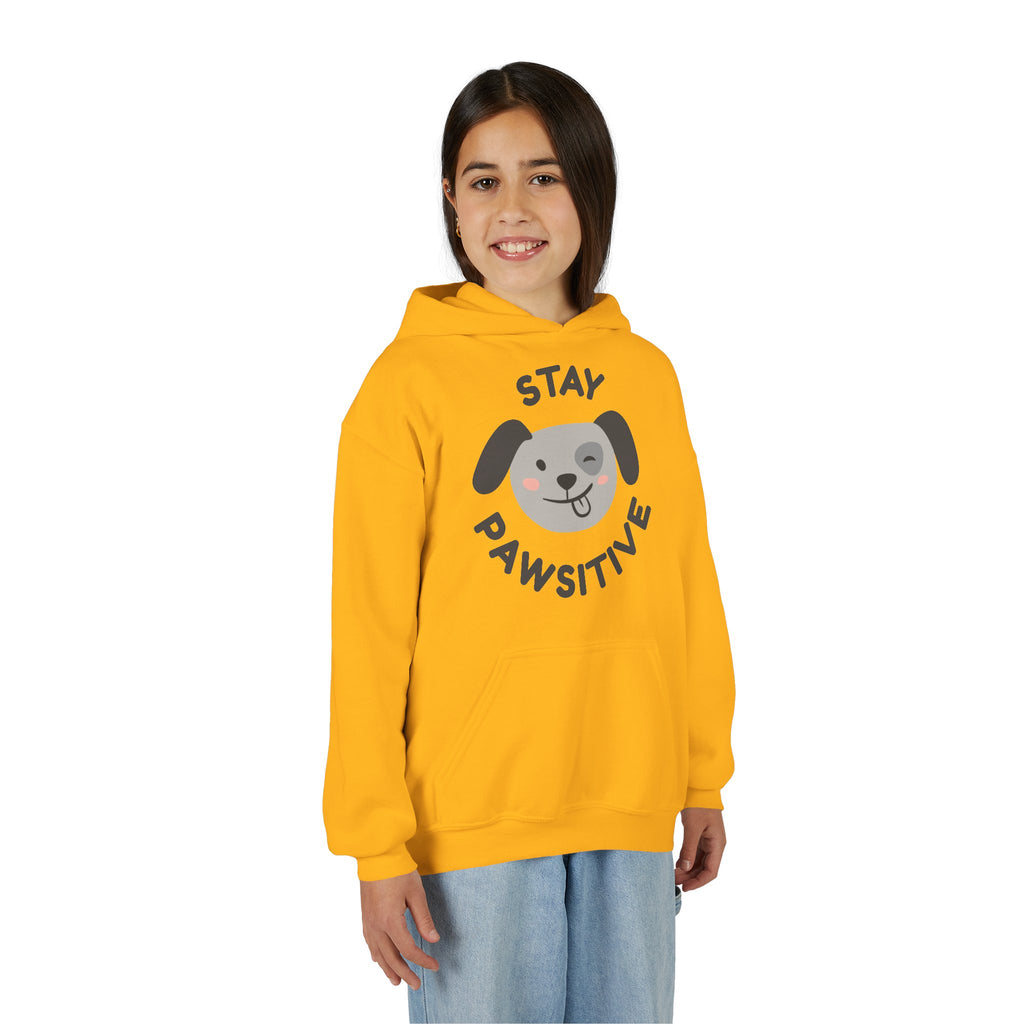 Stay Pawsitive Youth Hoodie – Cute Dog Graphic Kids Sweatshirt