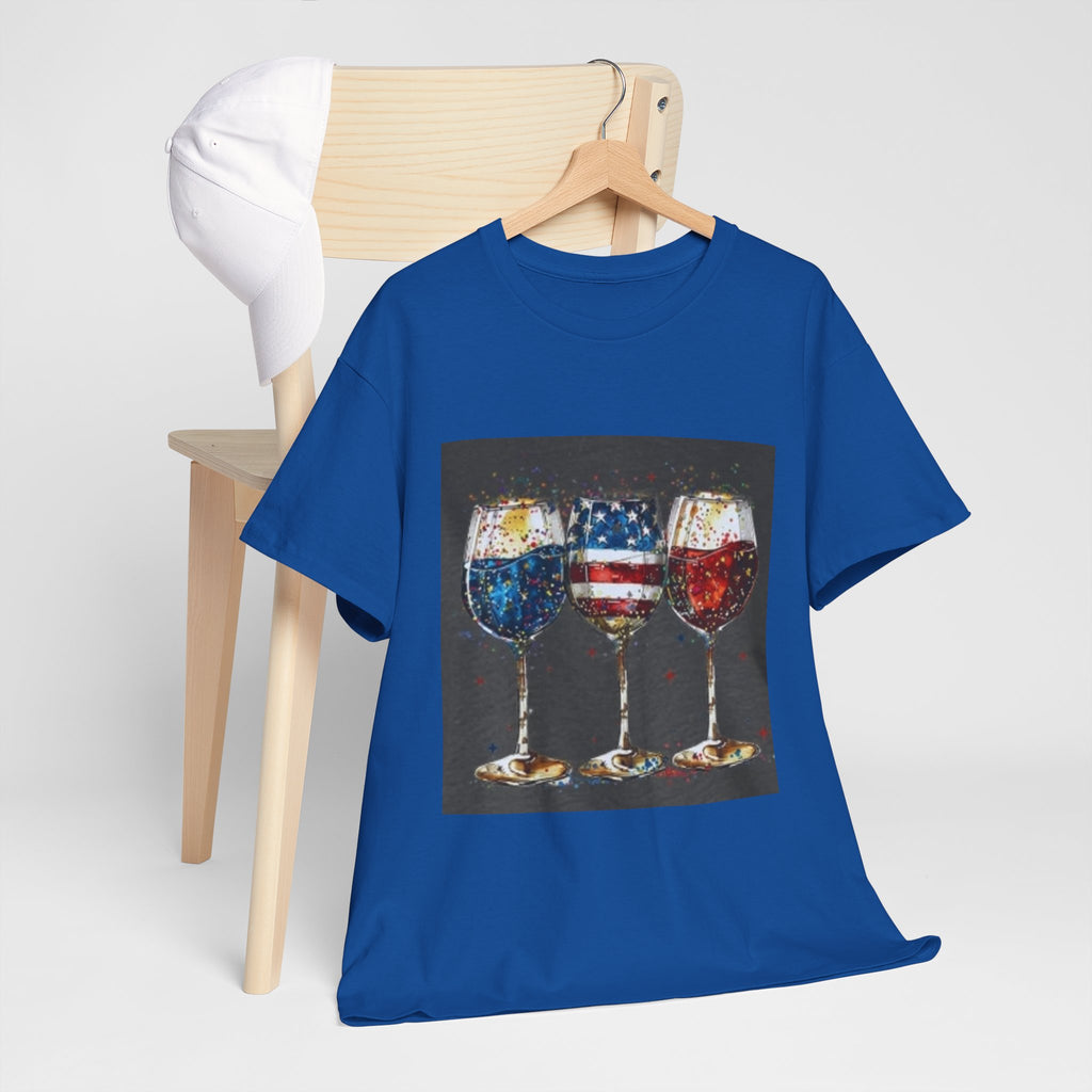 Wine Glasses with American Flag Design Tee