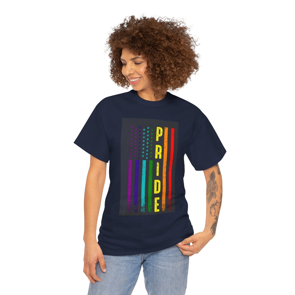 Pride Rainbow Flag Tee — Vertical "PRIDE" Graphic T-Shirt