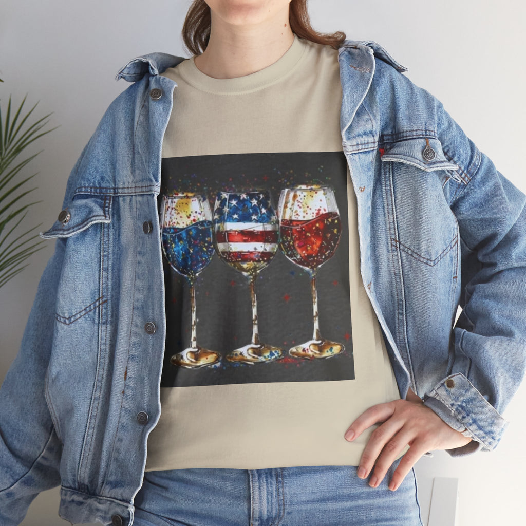 Wine Glasses with American Flag Design Tee