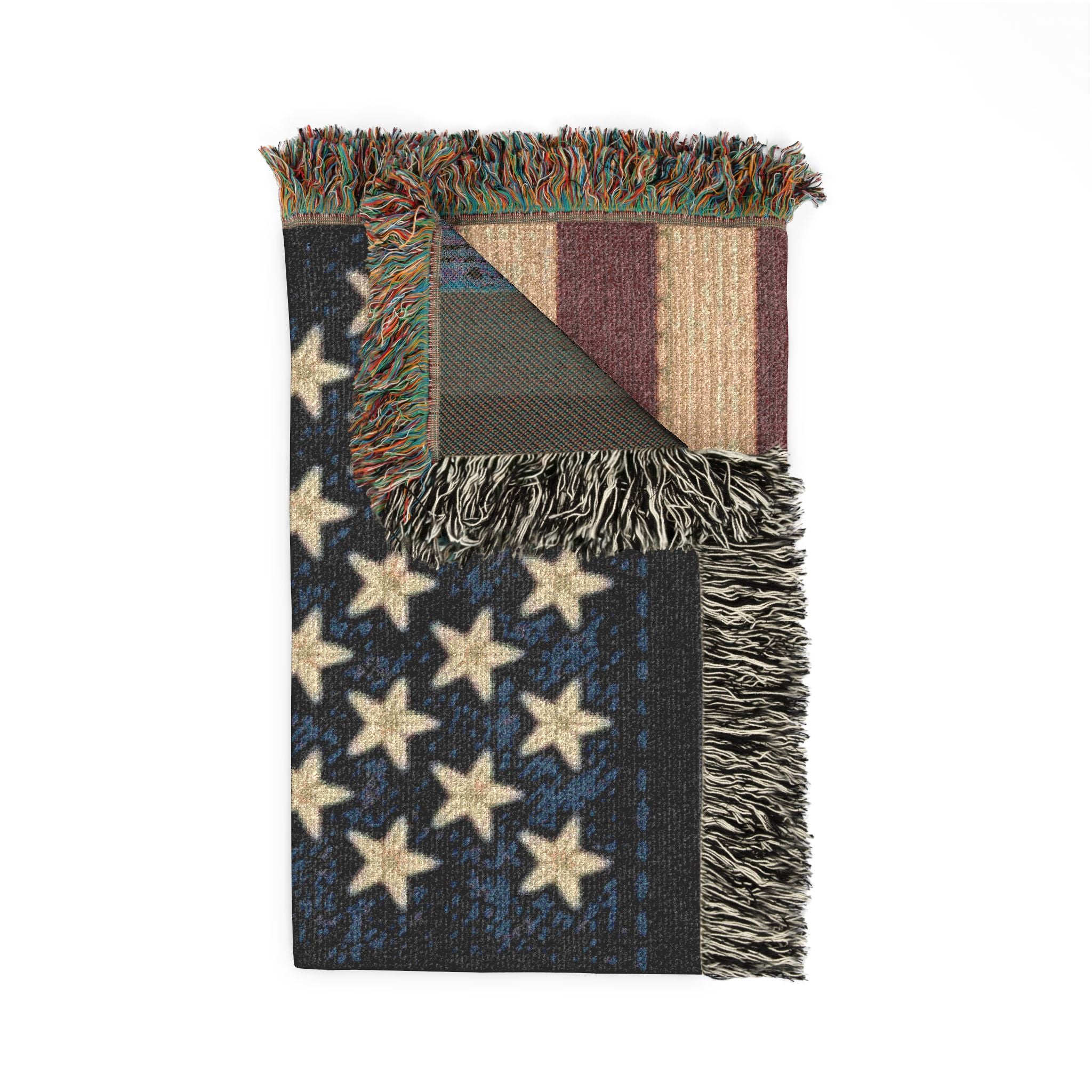 American Flag Woven Blanket — Rustic Patriotic Throw for Home, 4th of July & Veteran Gifts