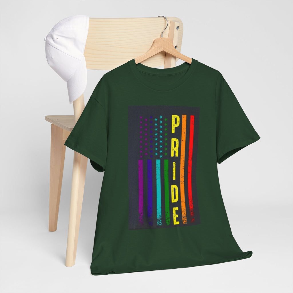 Pride Rainbow Flag Tee — Vertical "PRIDE" Graphic T-Shirt