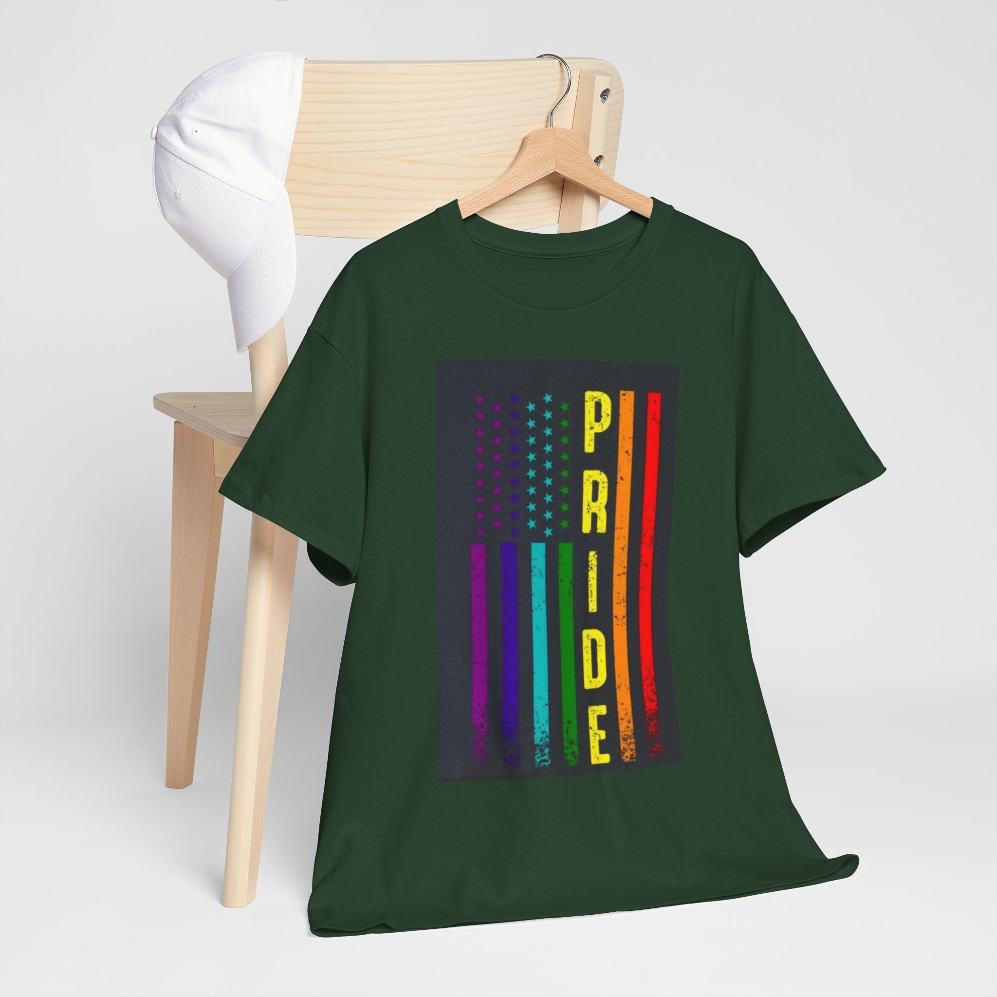 Pride Rainbow Flag Tee — Vertical "PRIDE" Graphic T-Shirt