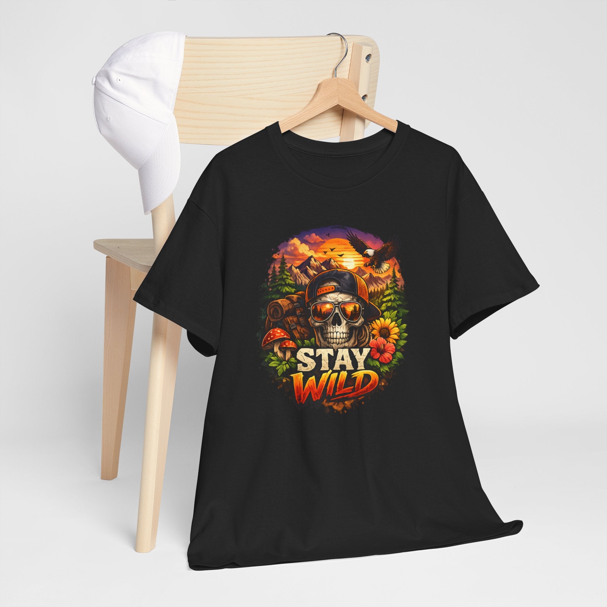 Stay Wild Skull Tee — Vintage Sunset Skull & Sunflower Graphic T-Shirt