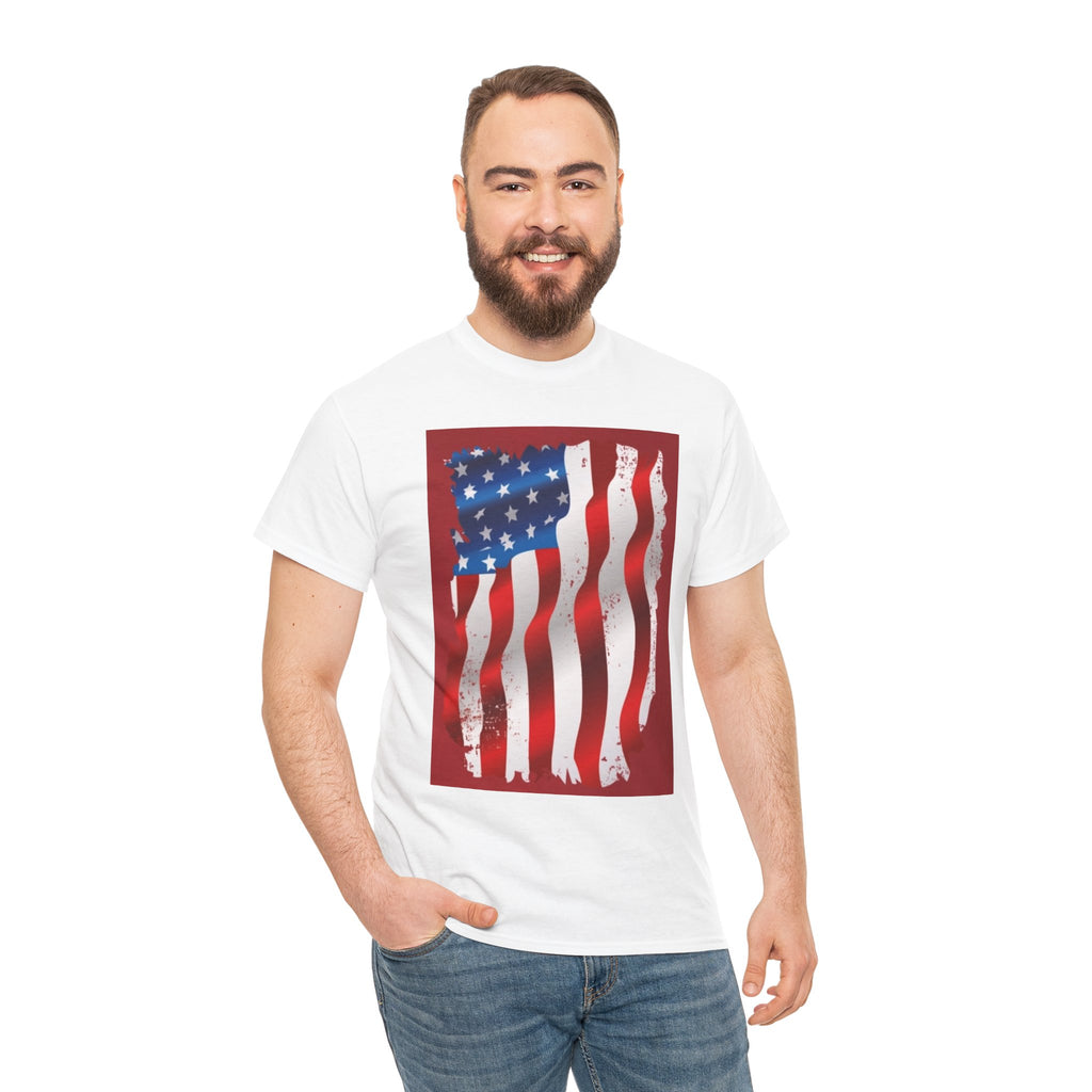 American Flag Graphic Tee — Distressed Wavy Stars & Stripes