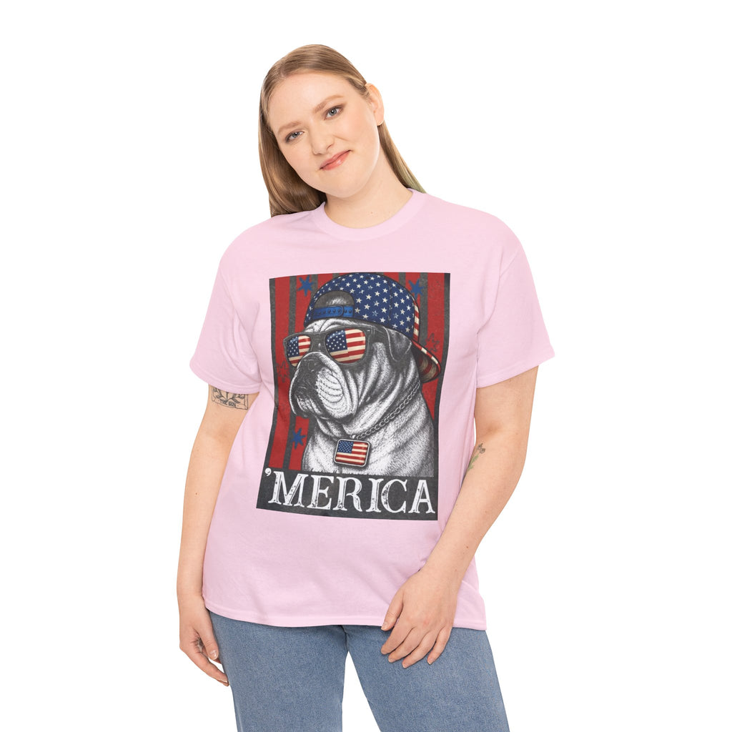 'Merica Bulldog T-Shirt — Patriotic American Flag Tee for Fourth of July