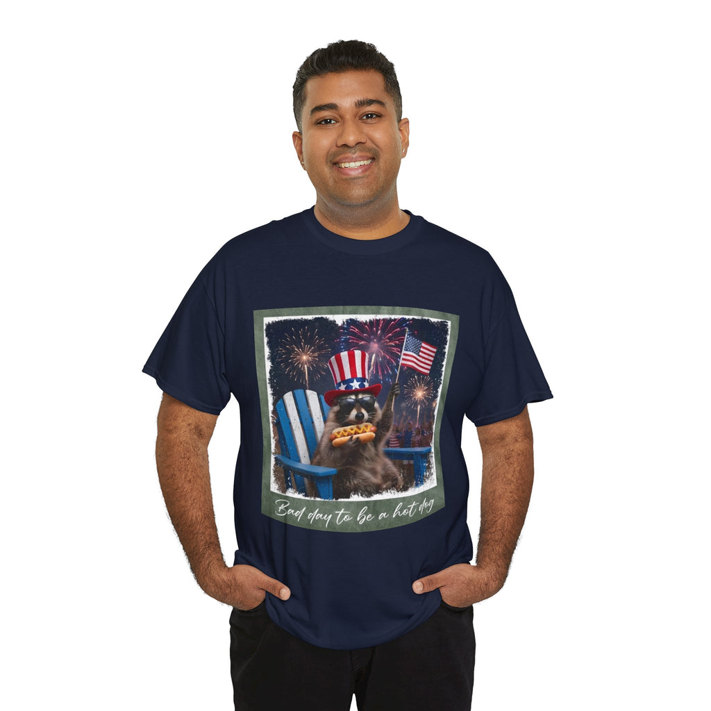 Patriotic Uncle Sam Bear T-Shirt — 'God Spares Us to Be a Hot Dog' 4th of July Tee