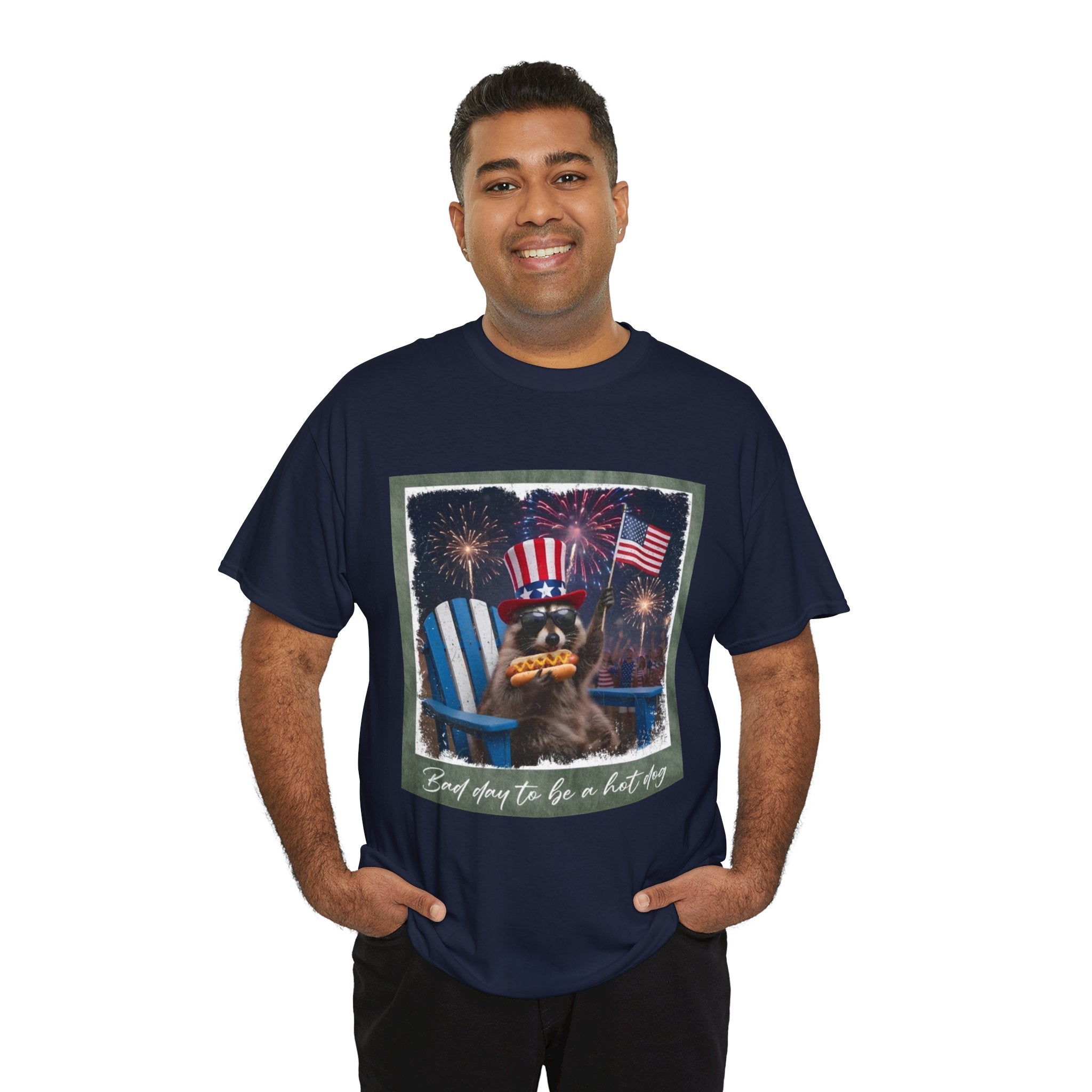 Patriotic Uncle Sam Bear T-Shirt — 'God Spares Us to Be a Hot Dog' 4th of July Tee