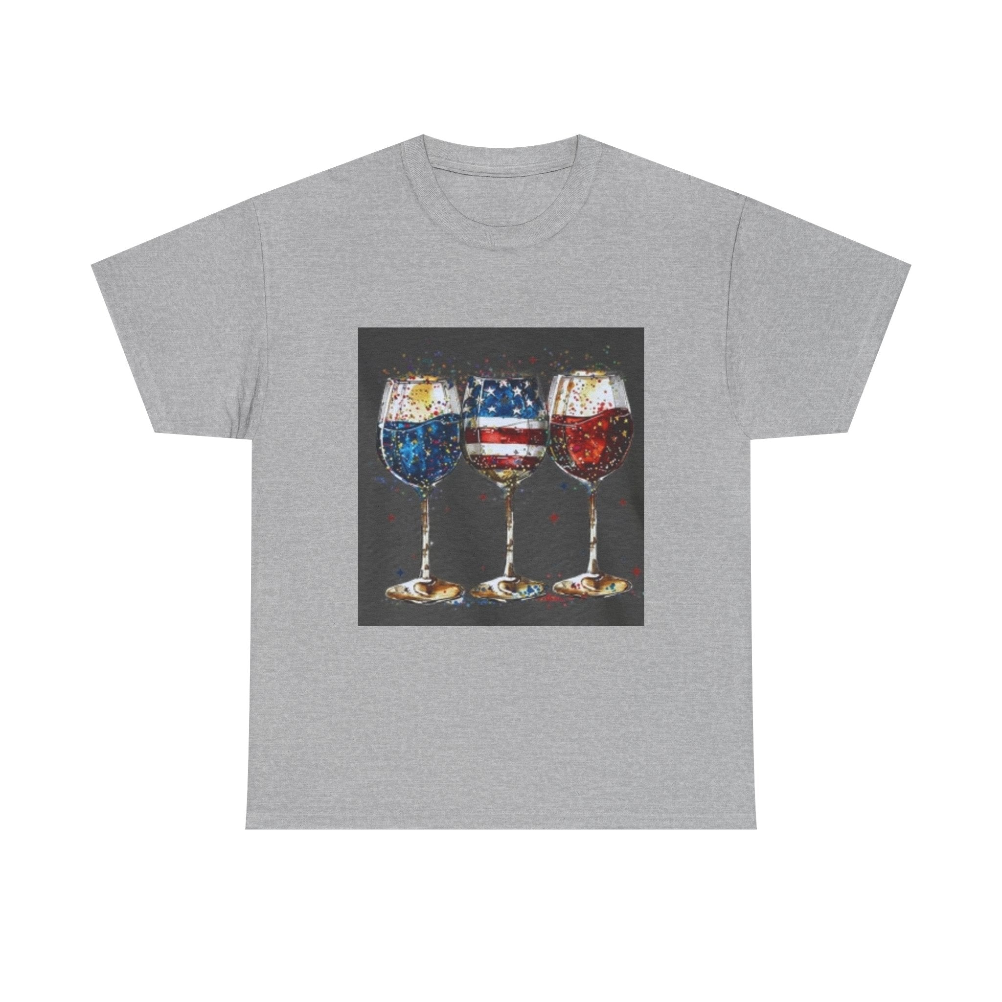 Wine Glasses with American Flag Design Tee