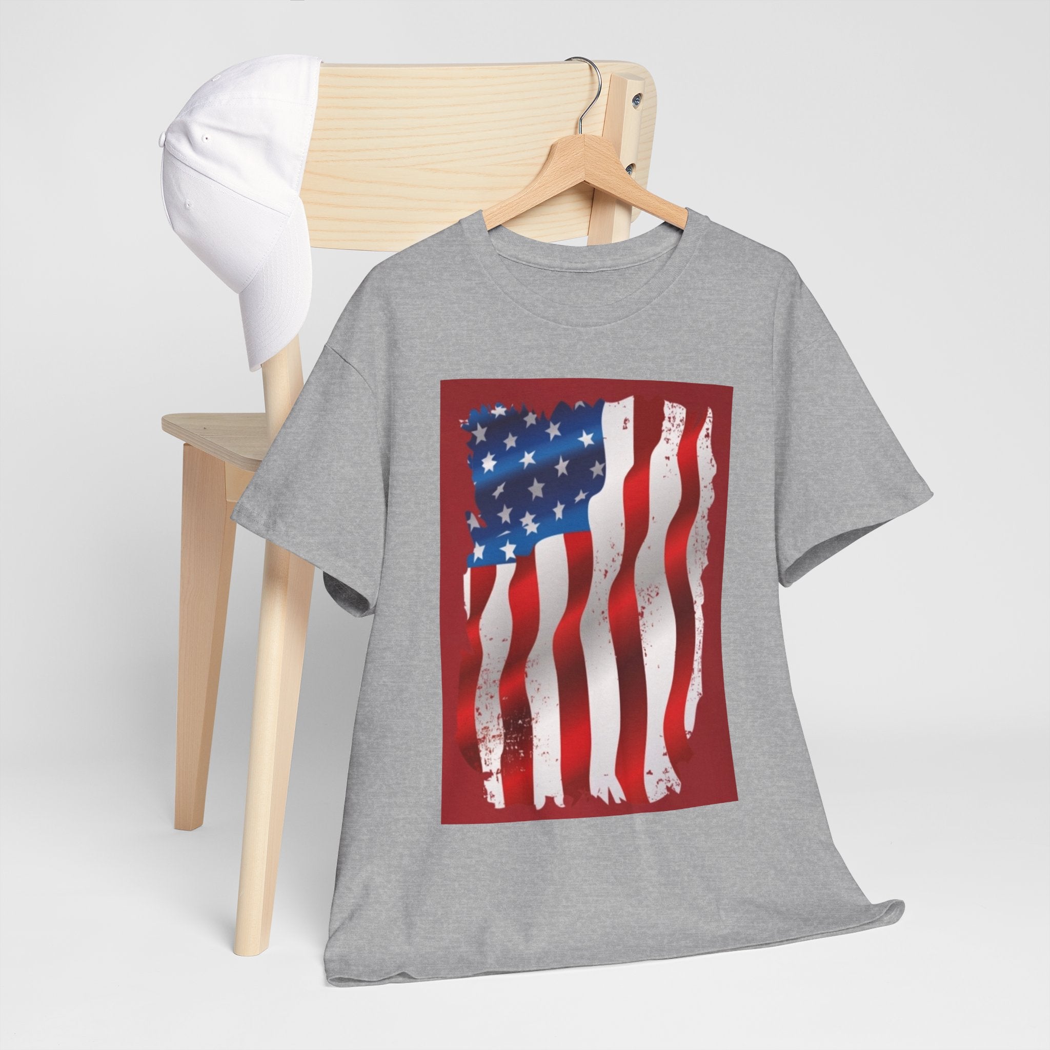 American Flag Graphic Tee — Distressed Wavy Stars & Stripes
