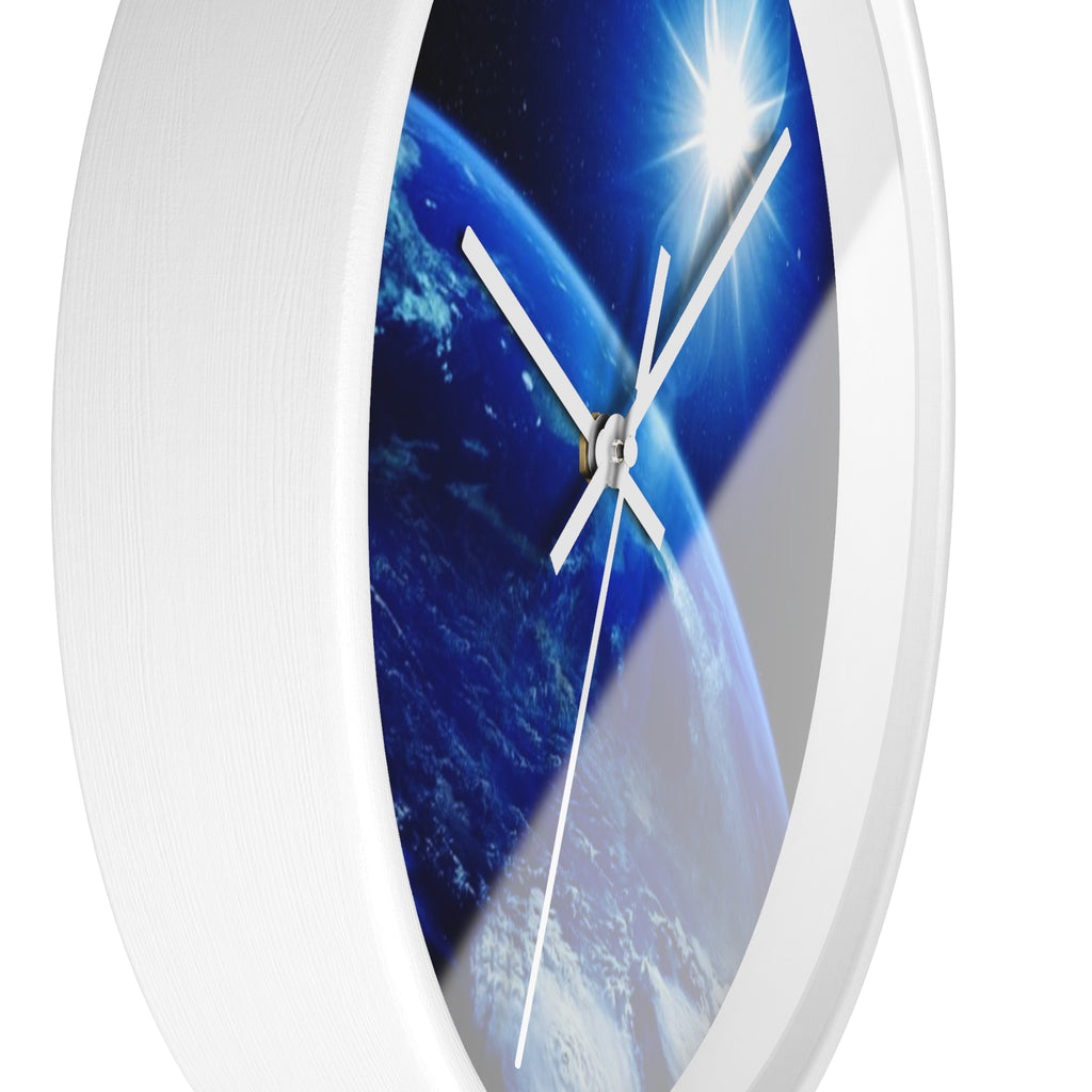 Solar Sunrise Earth Wall Clock — Blue Space Orbit Décor