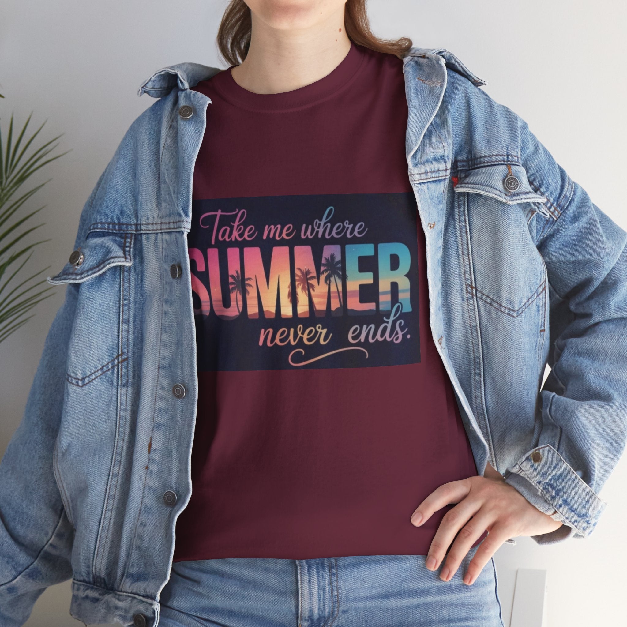 T-Shirt — "Take Me Where Summer Never Ends" Retro Beach Vibes